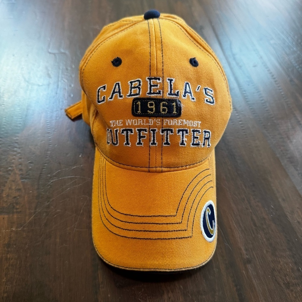 Cabela’s Hat Yellow Adjustable Strapback Cap World’s Foremost Outfitter 1961 Cap